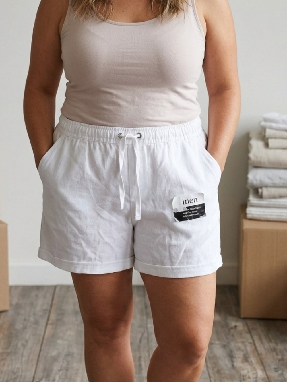 Linen Blend Drawstring White Women's Shorts Dash Brand 4" Inseam